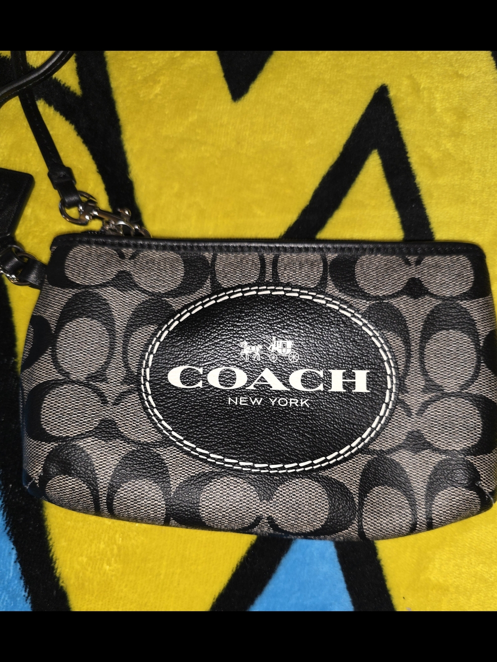 Coach Signature Mini Wristlet in Black/Gray